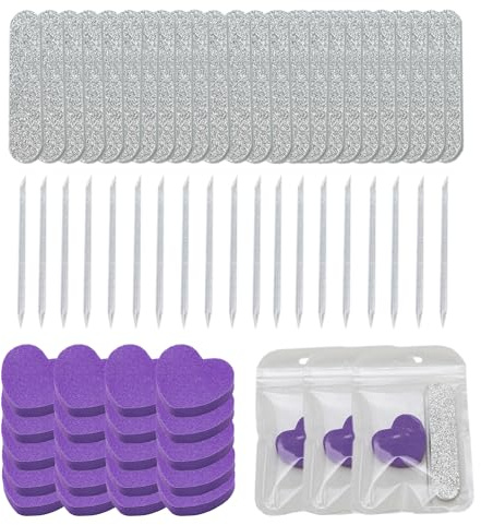 AMOYUN 20 Set Portable Disposable Manicure Kit, Mini Double-Sided 180/240 Grit Nail File, Nail Buffer, Crystal Stick 3-Piece Mini Press on Nail Art Tool for Salon Home