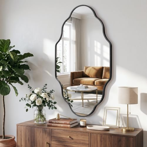 Fahomiss Wavy Gold Wandspiegel mit Rahmen aus Aluminiumlegierung in Luftfahrtqualität & gehärtetem Sicherheitsglas für Wohnzimmer, Schlafzimmer & Flur