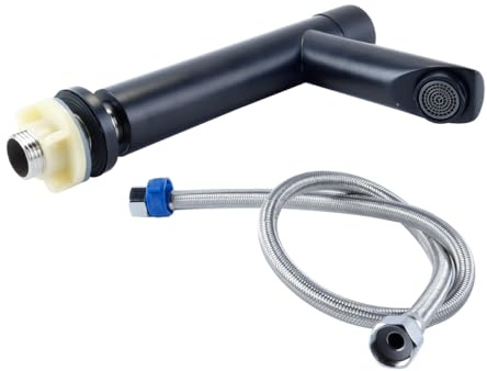 Hoite Robinet d'eau Froide Noir pour Toilettes invités, avec Flexible de raccordement de 80 cm, pour Toilettes et Salle de Bain