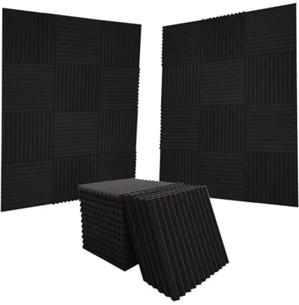 Selbstklebende Akustikschaum-Paneele Akustikschaumstoff, schalldämmende Wandpaneele, for Studios, Schallabsorption, Schalldämmung, Nutpaneele, 12 Schwarz, Grau, 24 Stück, 30 x 2,5 cm(24Black)