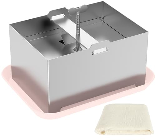 GWCYMYD Tofu Press Kit, 304 Stainless Steel Cheese Press with Drip Tray and Tofu Cloth, Adjustable Paneer Maker, Homemade Pressing Mold for DIY Lovers (16x12x9 cm)