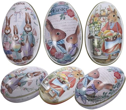 Ipetboom 6pcs Easter Egg Shape Biscuit Candy Boxes Size Tinplate Wrapping Boxes for Festival Party Favors and Easter Packaging