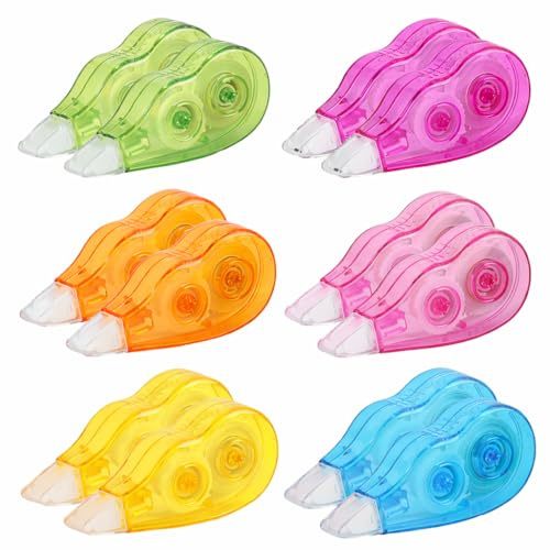 12 Pcs Correction Tape 4m x 5m, 6 Couleurs, Souris Correcteur Effaceur Blanc, Mini Correcteurs Souris, Blanc Correcteur pour Bureau et Fournitures Scolaires, Correction Facile sans Traces