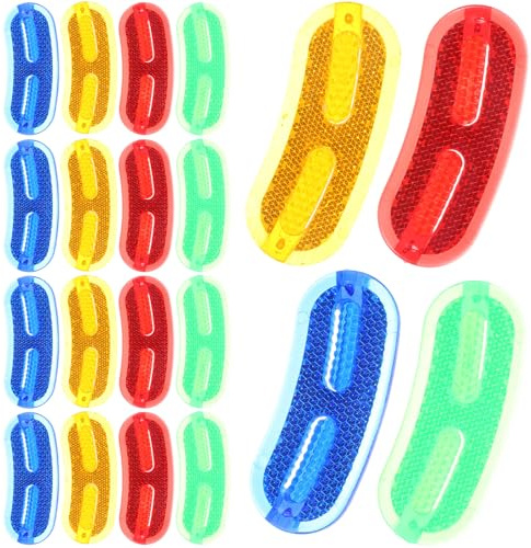 SHINYPASING Reflectores para Bicicletas Profesionales Compactos 20 Piezas (5 Amarillo, 5 Azul, 5 Rojo, 5 Verde) de Advertencia para Radios, Alta Visibilidad para Ciclismo Seguro al Aire Libre
