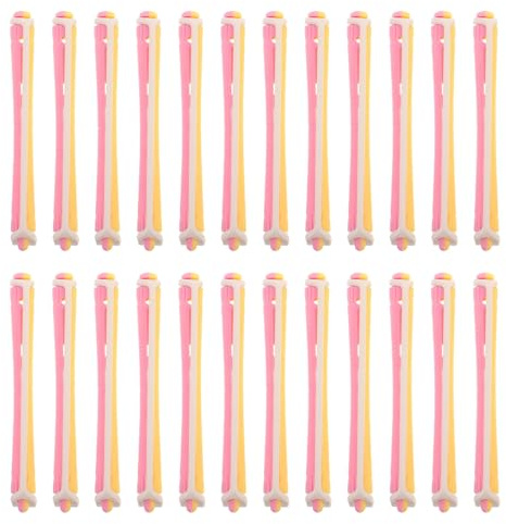 DRAFIDEEP Outils pour Friser les Cheveux Lot de 24 Bigoudis en Plastique Flexibles Bicolores Rose et Jaune Bigoudis à Permanente pour Femmes Usage Maison et Voyages