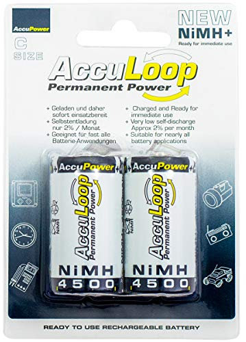 AccuPower - Pilas (Ni-MH C/Baby/LR14, 4500 mAh, 2 Unidades)