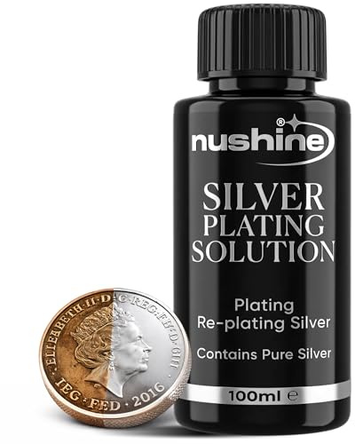 Nushine Solution d'Argenture 100ml pour Réparation de Bijoux, Argent Pur | Contient de l'argent pur, Placage permanent, Facile à utiliser, Anti-ternissement, À base d'eau, Pour laiton, cuivre, bronze