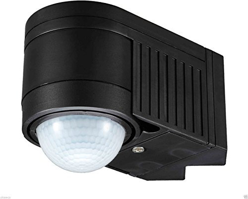 360 Degree PIR Motion Sensor - Black IP44 Rated Security Smart Detector 12m Detection LED Infrared Locator - ES Adjustable Flat Corner Outdoor Switch