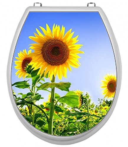 SHIRT-TO-GO Sonnenblume Toilettensitz Aufkleber - Gelb, Vinyl Aufkleber, Laminat Druck, Keramik, Kunststoff, Wiederverwendbar, Glänzend, Indoor