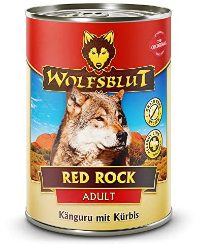 WOLFSBLUT – Red Rock Adult | Nassfutter mit natürlichen Zutaten und wertvollen Superfoods für ausgewachsene Hunde. Getreidefreies Alleinfutter ohne Zusatzstoffe in der Dose | 6x395g Känguru