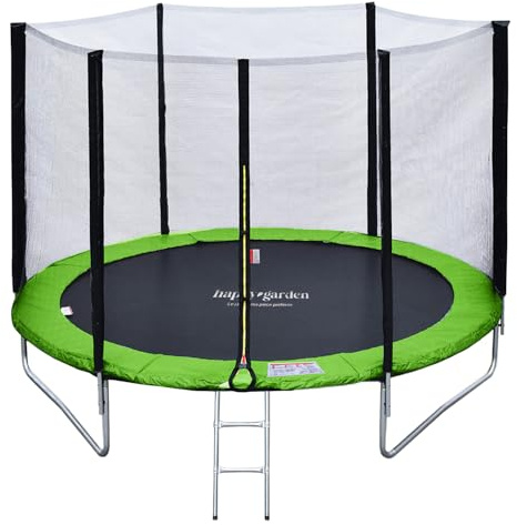 Happy Garden Pack Premium Trampoline de Jardin Rond pour Enfants 245cm réversible Vert/Bleu Canberra + Filet, échelle, bâche et kit d'ancrage, Montage Facile