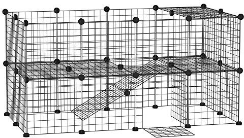 PawHut Valla Metálica para Mascotas Parque Metálica con 36 Paneles Animales Pequeños Desmontable Diseño DIY Negro 146x73x73cm