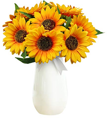 Olrla 10 kunstliche Sonnenblumen Einzelstiel, Seide kunstliche Sonnenblume fur Hochzeit Blumenstrauß Tafelaufsatze Innenraum Dekoration