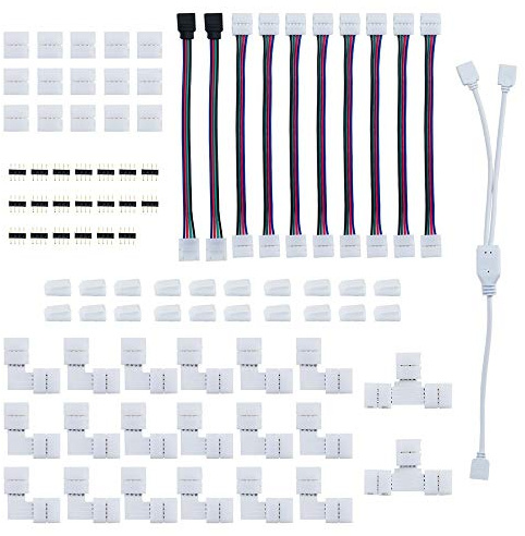 Locisne Juego clip distribuidor tira LED 4 pines, accesorios de extensión tira LED Adaptador conector blanco luz de cinta LED para RGB 10mm 4 pines 5050