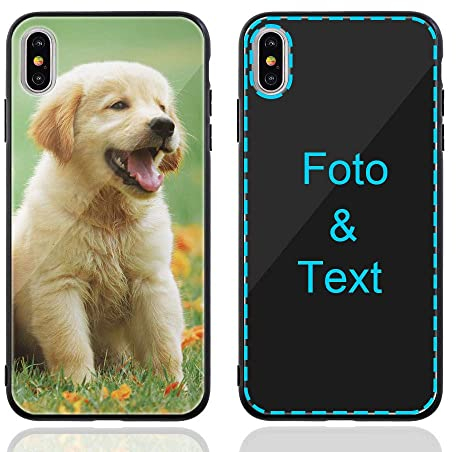 MXCUSTOM Personalisierte Handyhülle für Apple iPhone XS iPhone X 10, Benutzerdefiniert kratzfest Gehärtetes Glas Weicher Stoßfänger Hülle mit Eigenem Foto Bild Text Individuelle Schutzhülle(GHS-BK-P1)