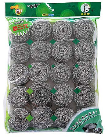 BIASTNR Stainless Steel Sponges, Scrubbing Scouring Scourer Pad, Steel Wool Scrubber Brush for Kitchens Washing Cleaning, Bathroom and More, 20 Pack