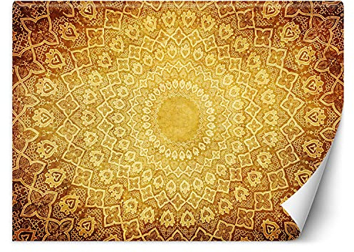 Feeby Fototapete Moderne Wanddeko Wandbild Ornament Arabeske 350x245 cm Gelb Wandtapete Design Kinderzimmer Küche Büro Flur Wohnzimmer Abstrakt Mandala
