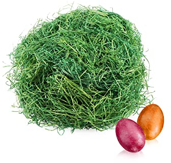 com-four® 120g Ostergras in grün für Osternester - Osterdeko zum Basteln - Holzwolle für Osterkörbe (Set5 - Ostergras grün - 120g)