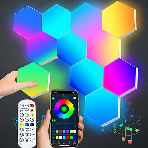 Luces LED Hexagonales, Panel LED RGB Lampara LED Pared App y Control Remoto, Paneles LED Luces Gaming Sincronizar con Música, Luces LED Habitación Geometría para Decoracion Gaming Salón,7 Paneles