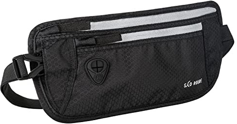 SAO ROQUE ® Bauchtasche Damen Herren, Reisepasshülle Gürteltasche Reise Gadgets mit RFID Blocker, Hüfttasche stylisch, Geldgürtel flach (Schwarz)
