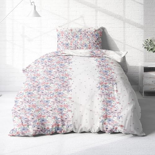 Träumschön Premium Bettwäsche 135x200 + 80x80 cm - Blumen Design Hell - Sommer Bettwäsche aus Baumwolle – Weich, Atmungsaktiv & Hautfreundlich - bügelfrei | Renforcé Bettwäsche mit Reißverschluss, leicht, atmungsaktiv, bügelfrei, ideal für Frühling und Sommer, OEKO-Tex zertifiziert