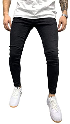 Onsoyours Vaqueros Rasgados de Hombre Skinny Denim Jeans Hip Hop Slim Fit Pantalone Casuales Elasticos Agujero Pantalón Hombre Vaqueros Ajustados Oversized B Negro 3XL