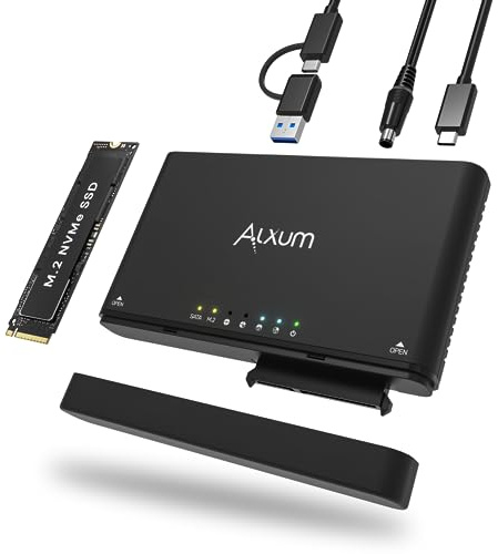 Alxum M.2 NVME Gehäuse und SATA USB Adapter Mit Offline Klon - USB 3.2 Typ C 10Gbps Festplatten Adapter Konverter für PCIe/Nvme SSDs und AHCI SATA SSDs & HDDs