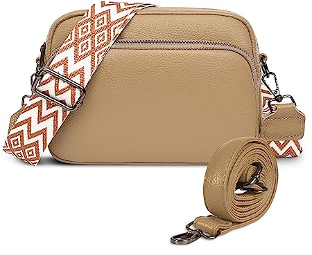 Leder UmhäNgetasche Damen Schwarz Crossbody Bag Damen Breiter Gurt Klein UmhäNgetasche Damen mit 2 Breitem Schultergurt Crossbag Shoulder Bag Women Damen-Schultertaschen Crossover Bag (Khaki)