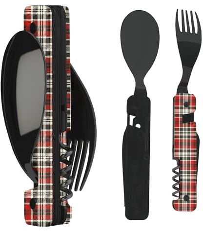 Akinod 6-in-1 Camping Cutlery Set, Multifunctional Stainless Steel Knife | Fork, Spoon with Corkscrew, Can & Bottle Opener, Compact Gadget for Camping Essentials