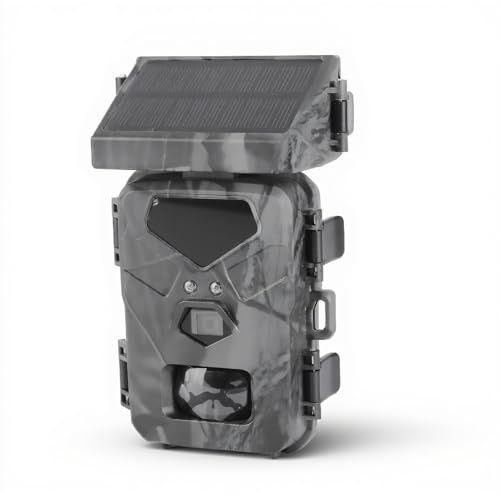 Solar Wildkamera, 1080P 30fps 20MP Wildkamera, Wildkameras mit 60° Erfassungswinkel, Nachtsicht, 0,45S Auslösegeschwindigkeit, Schleifenaufzeichnung, IP65 Wasserdicht