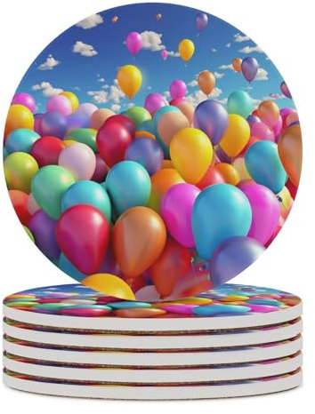 Bunte Luftballon-Untersetzer für Getränke, Keramik-Untersetzer mit Korkboden, saugfähige Untersetzer, 6er-Set, für Küche, Bauernhaus-Dekoration