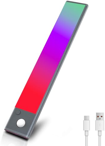 REYLAX 23CM Under Cabinet Lights RGB Wireless LED Light Bar Colourful Motion Sensor Light with Dimmable White Light Rechargeable LED Strip Lights for Home Decor Computer Games Room Bedroom Party