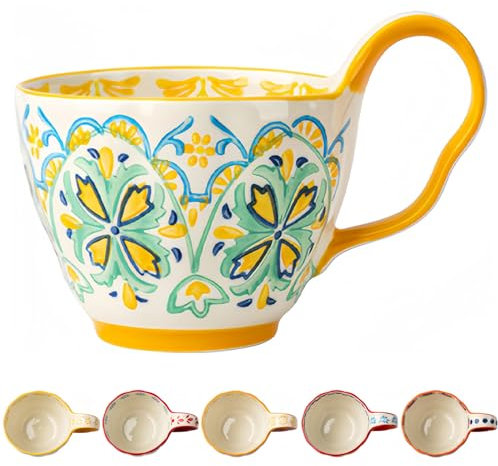 Dowbom Tazza da zuppa con manico, ciotola per zuppa per microonde, tazza da zuppa in ceramica, ciotola per colazione, tazza da brodo (giallo, 540 ml), BL-SP-011