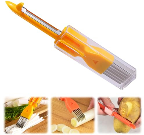 Pelador multifunción 3 en 1, pelador de patatas, hoja de péndulo, nueva cortadora de cebollas, cortador de cebolla, cortador de cocina extraafilado, picadora, cortar y pelar (color naranja)