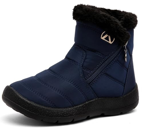 VTASQ Barn snöstövlar pojkar flickor pälsfodrade varma ankelstövlar utomhus vattentäta vinterstövlar halkfri bomullssko slip-on promenadstövlar (små barn/stora barn), BLÅ, 36 EU