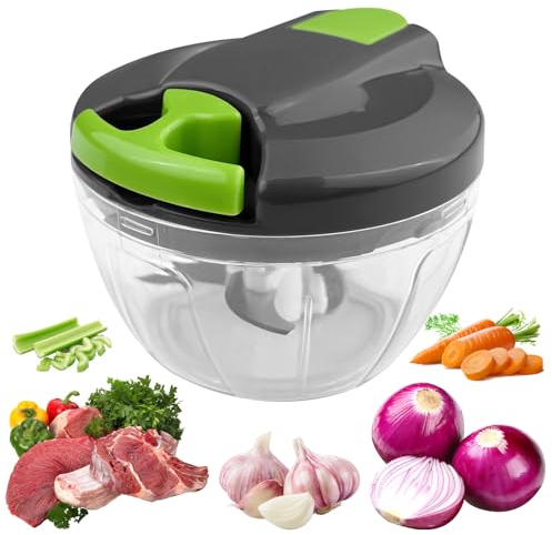 Ghazpmuk Picadora Manual con Cuerda, 520 ml Picador de Verduras Manual, Mini Picadora Cebolla con 3 Cuchillas de Acero Inoxidable, Trituradora de Alimentos Manual, Triturador de Alimentos (Verde)