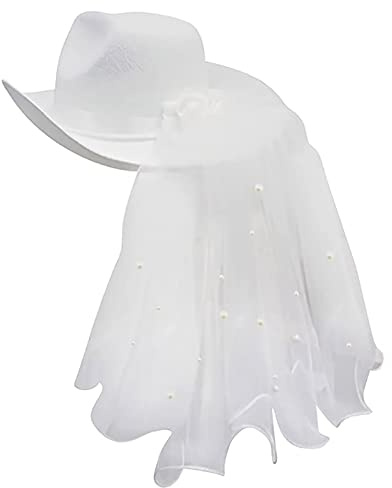EINCORN Weißer eleganter Cowgirl-Hut mit Schleier, Braut, Hochzeit, Foto, Kostüm, Outdoor-Damenhut, Western-Cowboy, wie abgebildet