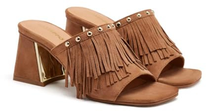 GIOSEPPO Mules TACCO Pelle E Frange DIXFIELD, CUOIO, 38 EU