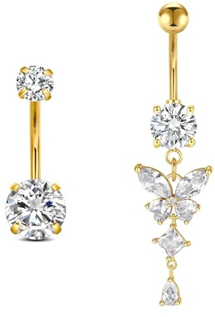Rajnard Bauchnabelpiercing Gold Silber Chirurgenstahl Schmetterling Bananabells Piercing Schmuck 6mm 8mm 10mm 12mm 14mm Stablänge