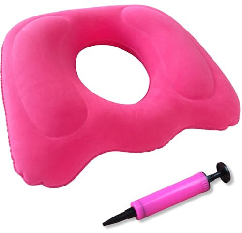 SQAQS Hämorrhoiden Sitzkissen Aufblasbar,Sitzkissen Aufblasbar Reise, Hämorrhoiden Sitzkissen Mit Pumpe, Aufblasbares Orthopädisch Kissen für Bürostuhl Auto Rollstuhl 45.5 * 39 * 11 cm (Pink)