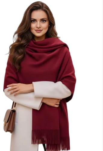 LA Ferani Écharpe Femme Cachemire Écharpe Col Automne Hiver Fine 185x65 Écharpe en Cachemire Élégante et Stylée Écharpe en Laine Unie Couleur Écharpe Femme, Bordeaux, 185x65