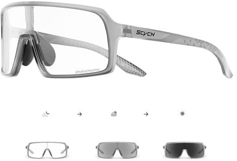 SCVCN Fahrradbrille Selbsttönend für Herren Damen photochrome Sport Sonnenbrille Klar Rennrad Brille TR90 Rahmen Schnelle Radfahren MTB Radbrille mit UV400 Schutz Sportbrille für Laufen Fahren 10
