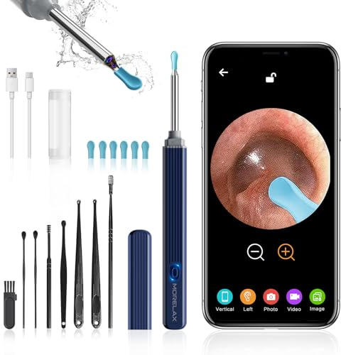 Morelax Otoscopio Limpiador Oidos, 3,5mm WiFi Endoscopio de Oído con 1080P Cámara y 6 LED, Limpieza de Oídos con 6 Puntas de Silicona Ear, Cleaner IP67 Impermeable para iOS/Android (Azur)