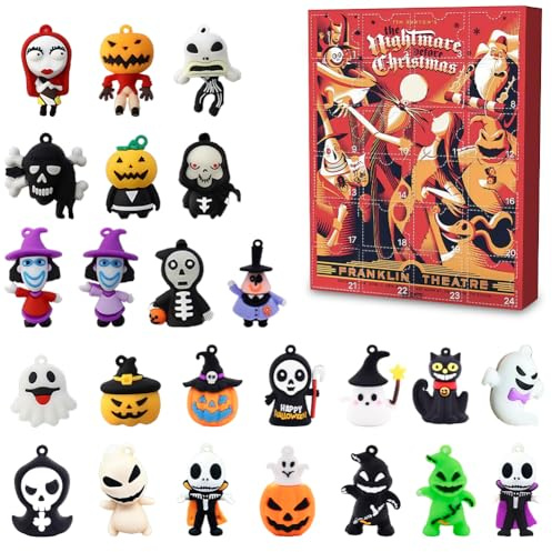 Calendario de Adviento de Halloween 2025, Cute Countdown de Nightmare con Muñeca Clásica, Figuras Coleccionables Decoración del Hogar, Decoración de Hogar, Idea de Navidad