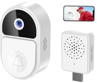 Sonnette vidéo Intelligente Application de Sonnette, Batterie à Faible consommation d'énergie, WiFi, Porte vidéo, Judas, 720p, for Porte pour Maison connectée, Domicile et Bureau(White)