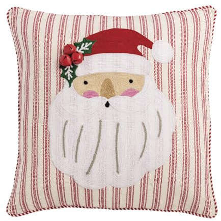 Mud Pie Christmas Santa Whimsy Embroidered Pillow, 20 x 20, RED