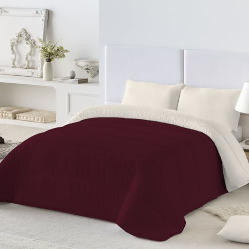 NATURALS - Edredón Nórdico 300 Gramos Liso Bicolor - Reversible - Microfibra Extrasuave - Acolchado Gran Confort y Transpirable - Burdeos/Vainilla - Cama 135/150 (250x260 cm) - Fabricado en España