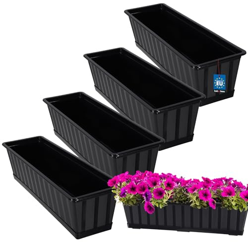 KOTARBAU® 4 st Balkonglåda - Blomlåda Balkong - Plast - 60 x 18 x 14 cm - Antracit - Blomlåda - Balkongräcke - Planteringslåda - med Underlägg - Rektangulär