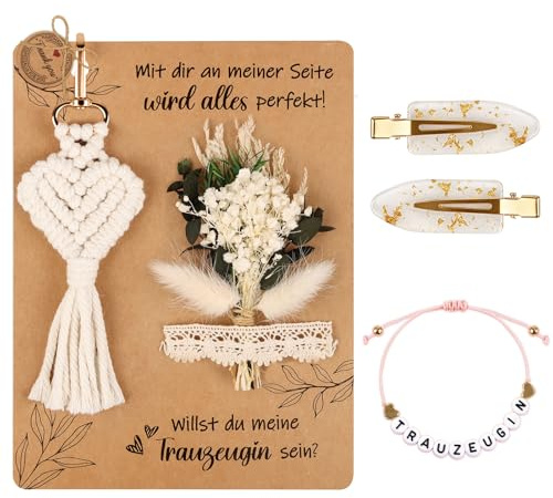TUZELIYA Trauzeugin Fragen Geschenk - Personalisierte Geschenkset Brautjungfer - trauzeuginFragen Box - Willst du meine Trauzeugin sein