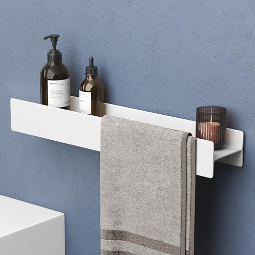 doporro Serviteur de Douche Mural Amovible avec Porte-Serviettes Étagère Douche Blanc Mat en Alliage Al-MG Organisateur de Toilettes 60 cm pour Salle de Bain Cuisine Reglo-03